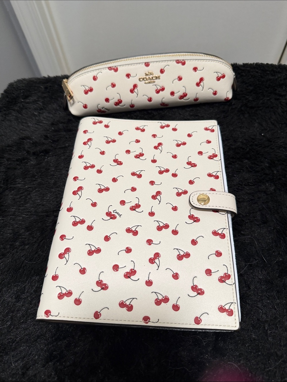 Coach Cream & and Cherry Print Notebook &  Pencil Case